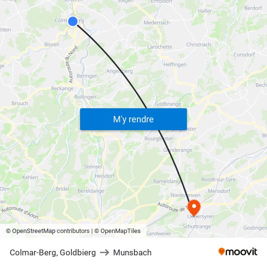 Colmar-Berg, Goldbierg to Munsbach map