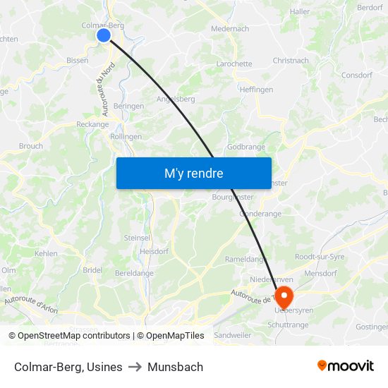 Colmar-Berg, Usines to Munsbach map