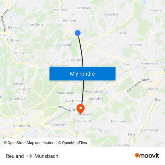 Reuland to Munsbach map