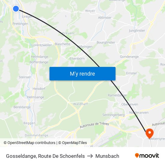 Gosseldange, Route De Schoenfels to Munsbach map