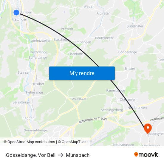 Gosseldange, Vor Bell to Munsbach map