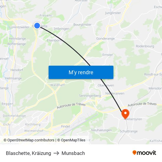 Blaschette, Kräizung to Munsbach map