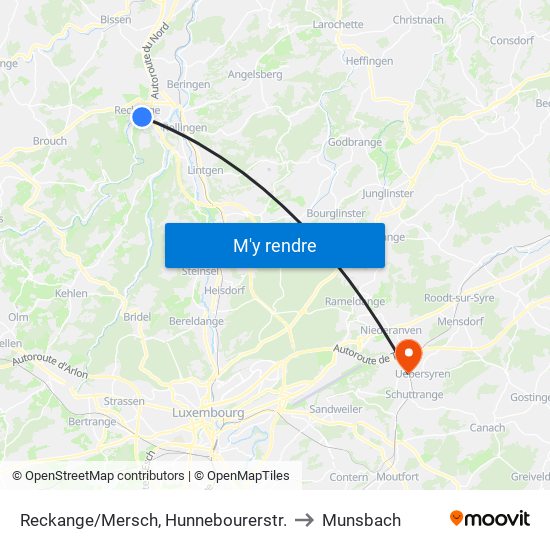 Reckange/Mersch, Hunnebourerstr. to Munsbach map