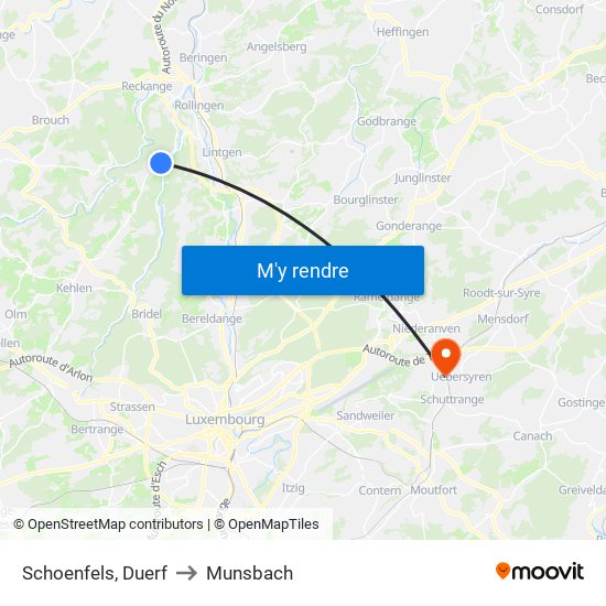 Schoenfels, Duerf to Munsbach map