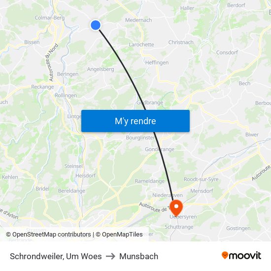 Schrondweiler, Um Woes to Munsbach map