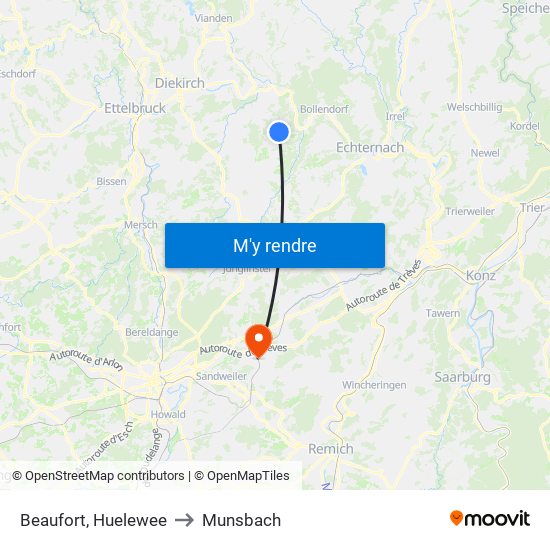 Beaufort, Huelewee to Munsbach map