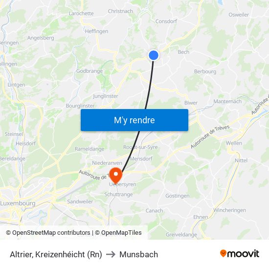 Altrier, Kreizenhéicht (Rn) to Munsbach map