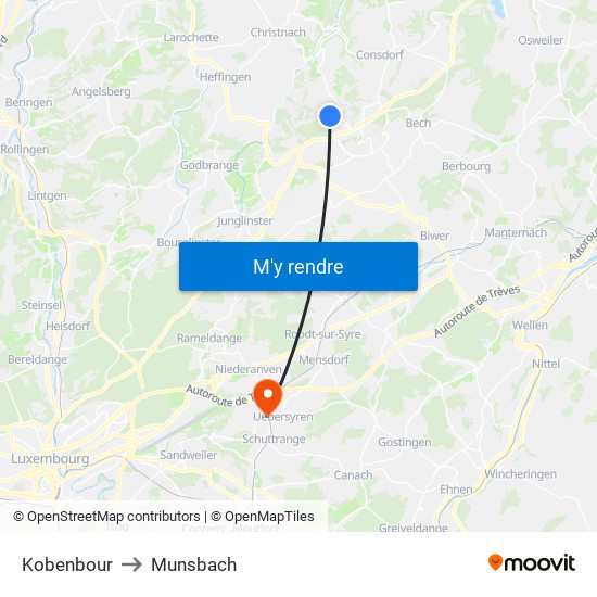 Kobenbour to Munsbach map