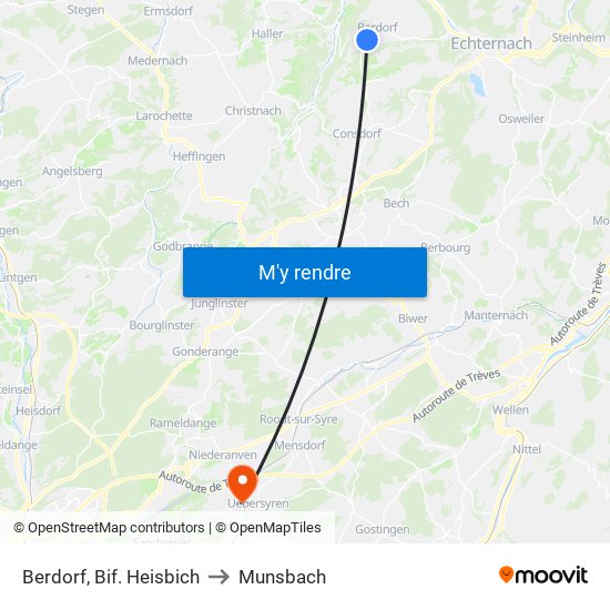Berdorf, Bif. Heisbich to Munsbach map