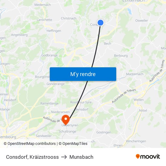 Consdorf, Kräizstrooss to Munsbach map