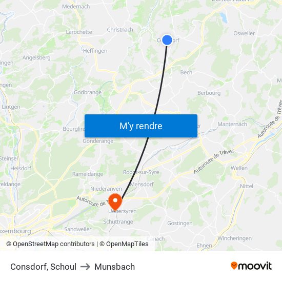 Consdorf, Schoul to Munsbach map