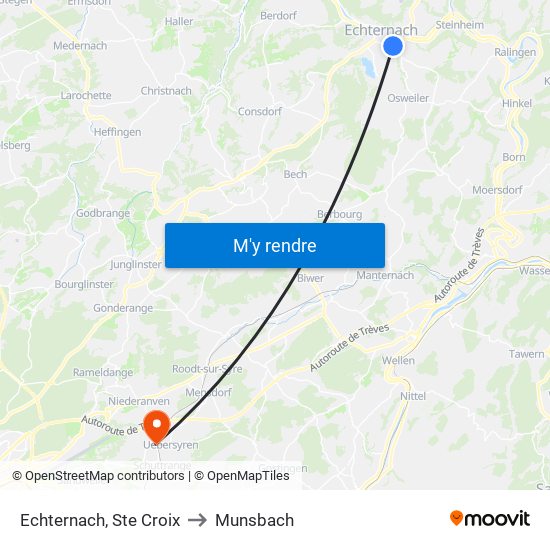 Echternach, Ste Croix to Munsbach map