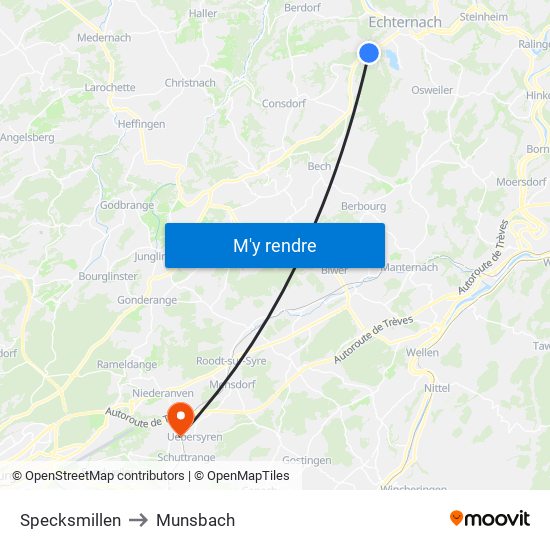 Specksmillen to Munsbach map