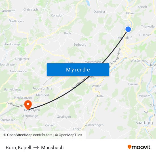 Born, Kapell to Munsbach map