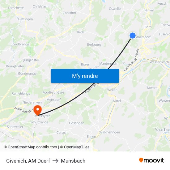 Givenich, AM Duerf to Munsbach map