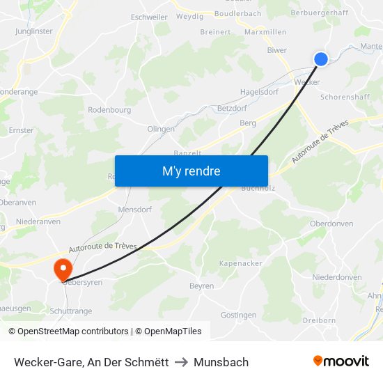 Wecker-Gare, An Der Schmëtt to Munsbach map