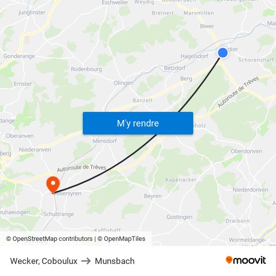 Wecker, Coboulux to Munsbach map