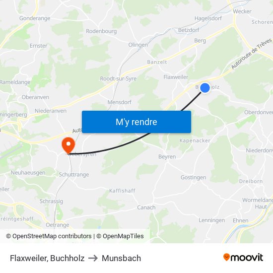 Flaxweiler, Buchholz to Munsbach map
