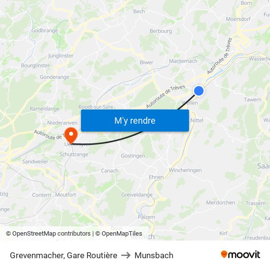 Grevenmacher, Gare Routière to Munsbach map