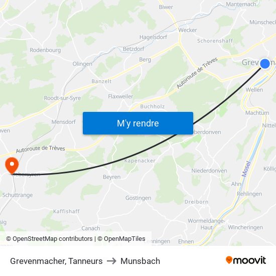 Grevenmacher, Tanneurs to Munsbach map