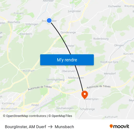 Bourglinster, AM Duerf to Munsbach map