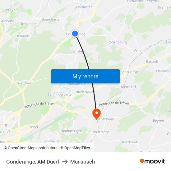 Gonderange, AM Duerf to Munsbach map