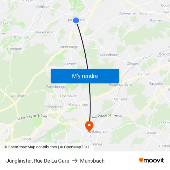 Junglinster, Rue De La Gare to Munsbach map