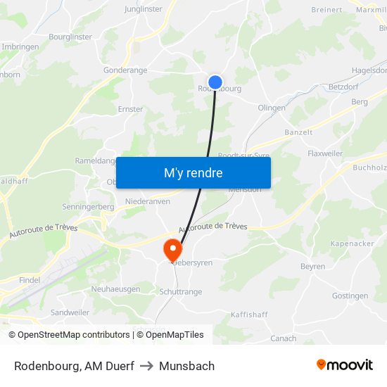 Rodenbourg, AM Duerf to Munsbach map