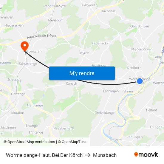 Wormeldange-Haut, Bei Der Körch to Munsbach map