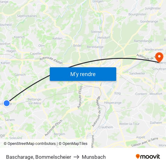 Bascharage, Bommelscheier to Munsbach map