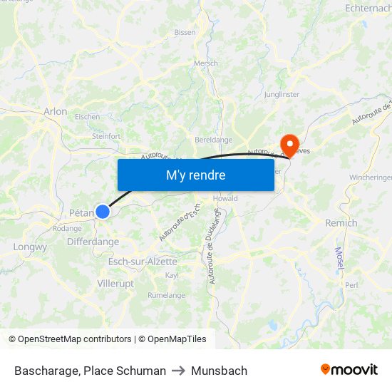 Bascharage, Place Schuman to Munsbach map