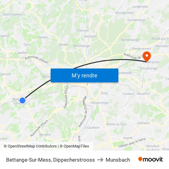 Bettange-Sur-Mess, Dippecherstrooss to Munsbach map