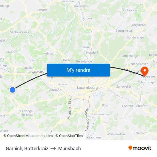Garnich, Botterkräiz to Munsbach map