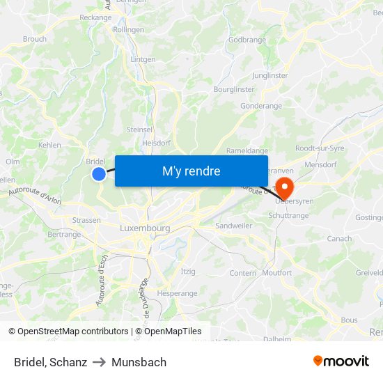 Bridel, Schanz to Munsbach map