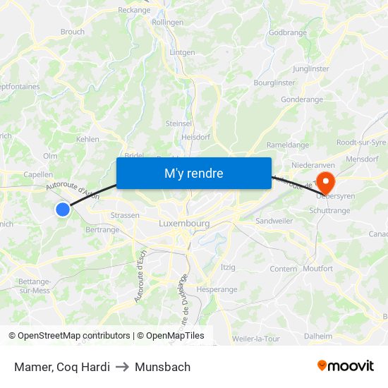 Mamer, Coq Hardi to Munsbach map