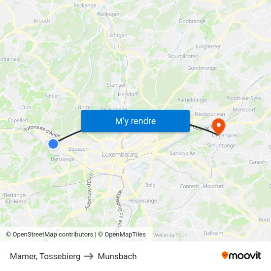 Mamer, Tossebierg to Munsbach map