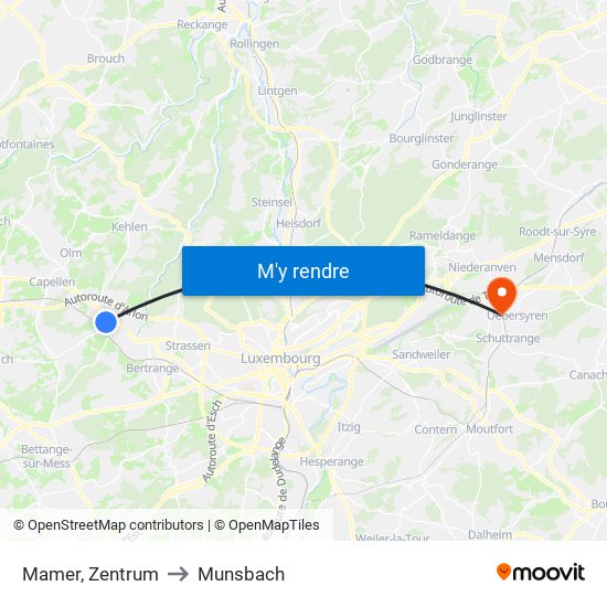 Mamer, Zentrum to Munsbach map