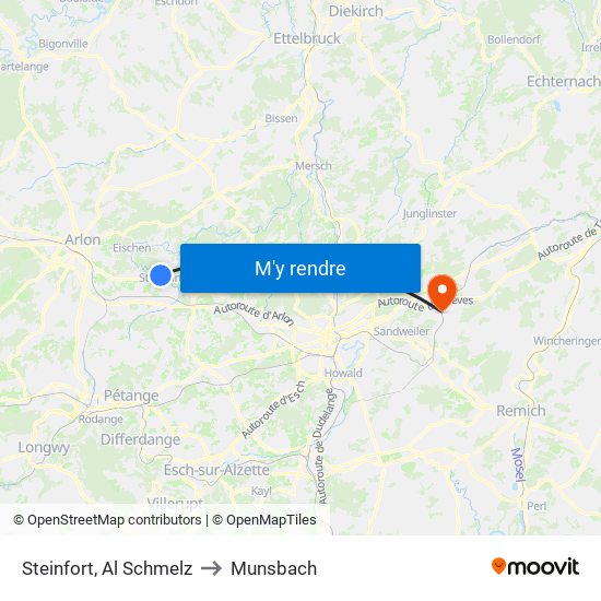 Steinfort, Al Schmelz to Munsbach map