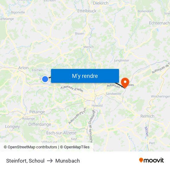 Steinfort, Schoul to Munsbach map