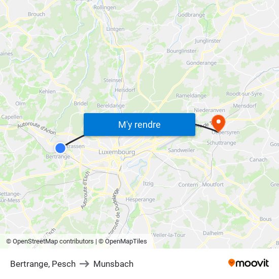 Bertrange, Pesch to Munsbach map