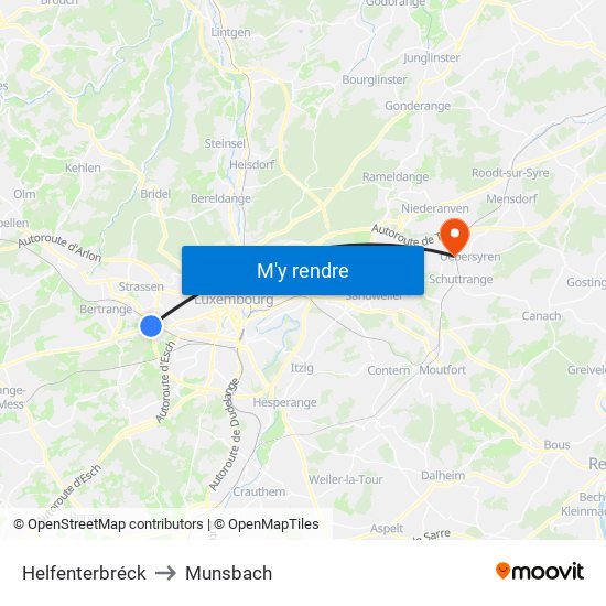 Helfenterbréck to Munsbach map
