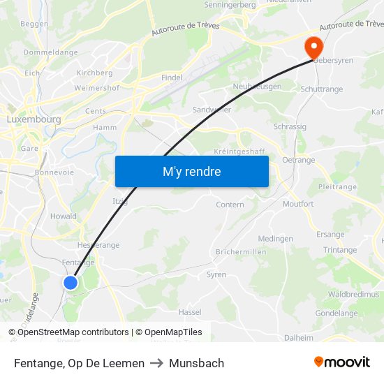 Fentange, Op De Leemen to Munsbach map