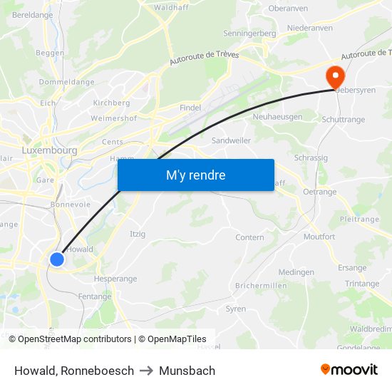 Howald, Ronneboesch to Munsbach map