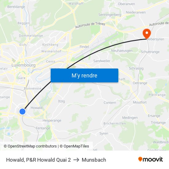 Howald, P&R Howald Quai 2 to Munsbach map