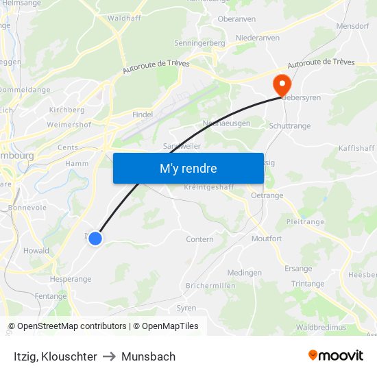 Itzig, Klouschter to Munsbach map