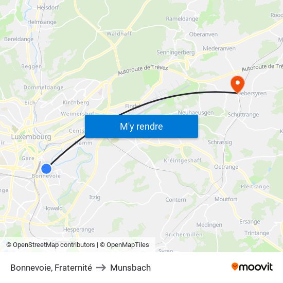 Bonnevoie, Fraternité to Munsbach map