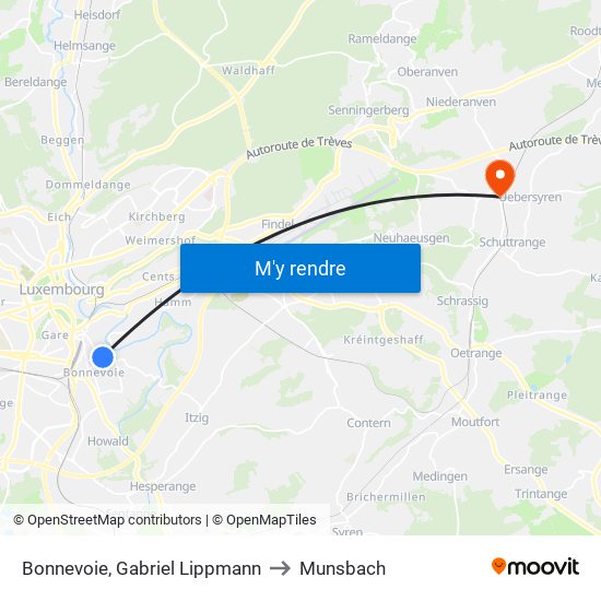 Bonnevoie, Gabriel Lippmann to Munsbach map