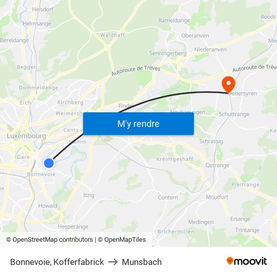 Bonnevoie, Kofferfabrick to Munsbach map