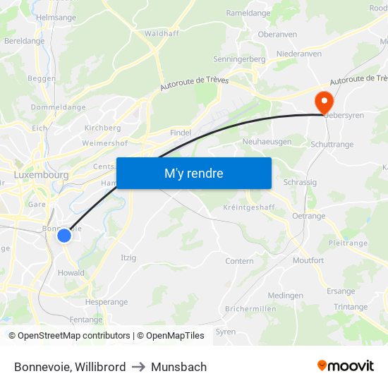 Bonnevoie, Willibrord to Munsbach map