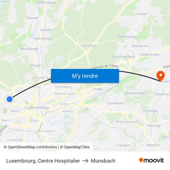 Luxembourg, Centre Hospitalier to Munsbach map